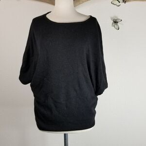 Glam fuzzy black short sleeved dolman sweater